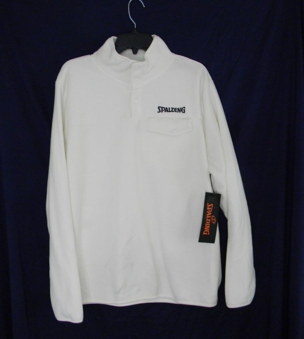 Spalding Pull-over White Fleece Long Sleeve Front Pocket Size Med NWT